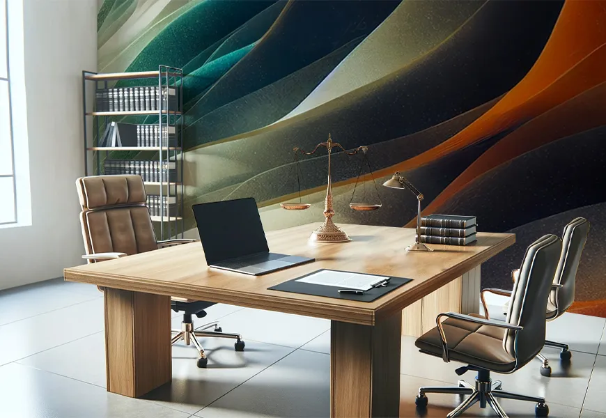 پوستر دیواری سه بعدی دفتر کار طرح خطوط فراکتال رنگی